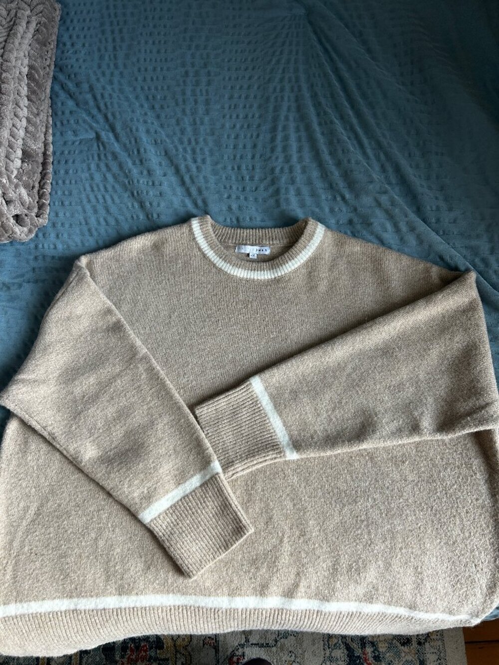 Baltic Børn Oatmeal Crewneck Sweater Cream Tipped Trim Oversized 2X EUC